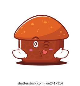 Kissing heart mushroom cake character vector illustration
