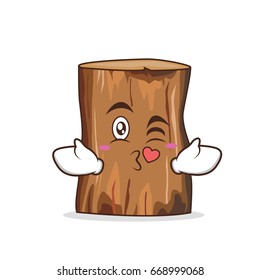 Kissing heart tree trunk character cartoon vector illustration