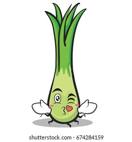 Kissing leek character cartoon