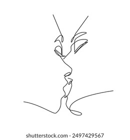 Kissing Line Art Drawing. One Line Couple Illustration. Minimalistic Black Lines Drawing. Continuous One Line Abstract Drawing. Modern Scandinavian Design. Vector EPS 10	