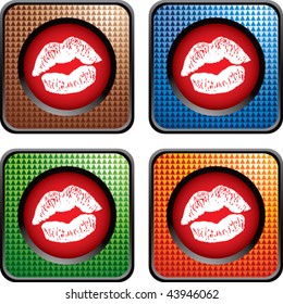 kissing lips colored checkered web buttons
