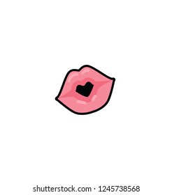 Kissing lips flat color line icon. Woman blowing kiss