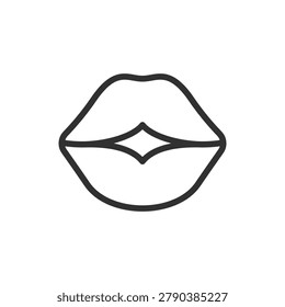 Kissing lips, linear style icon. Kiss gesture and affection expression. Editable stroke width