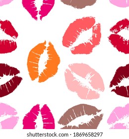 Kissing lips seamless pattern. Suitable for textiles, packaging, wallpaper, etc. White background with lips. Vector illustration.