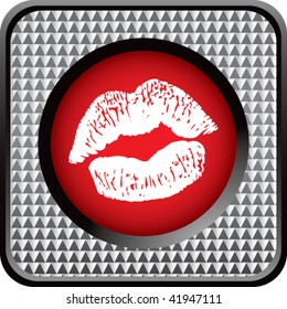 botón web con cuadros de plata en los labios de besos