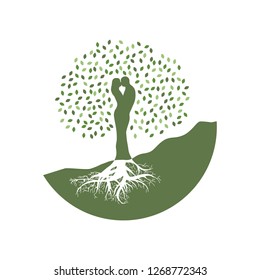 kissing love couple become beautiful tree, logo icon. grow,  healing, connection with earth