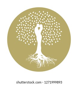 kissing love couple become beautiful tree, logo icon. grow,  healing, connection with earth