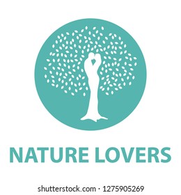 kissing love couple become beautiful tree, logo. grow,  healing, connection with earth