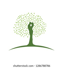 kissing love couple become beautiful tree, logo icon. grow,  healing, connection with earth