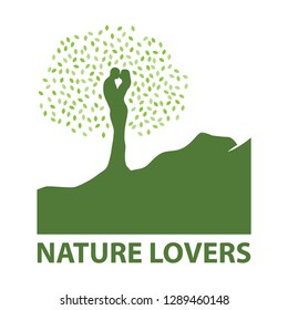 kissing love couple become beautiful tree, logo icon. grow,  healing, connection with earth