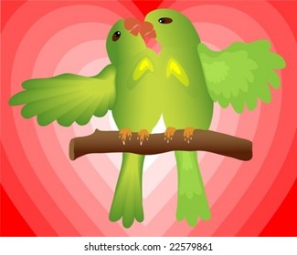 kissing lovebirds on heart shape background. vector