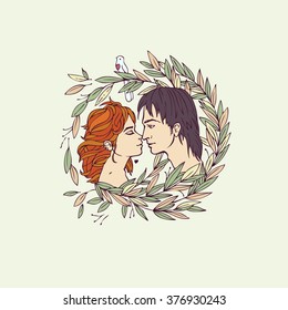 Kissing lovers - colorful vector illustration