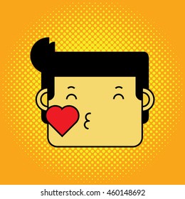 Kissing man face with halftone background.