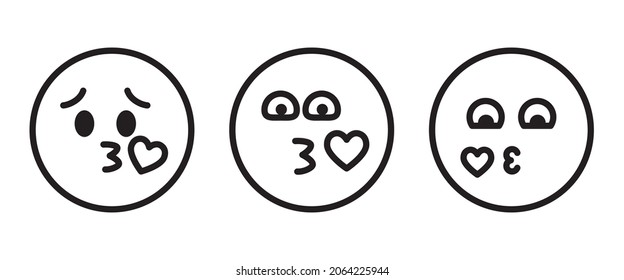 kissing mouth icon, emoticon face blowing a kiss icon, with heart illustration, editable stroke, flat design style isolated on white