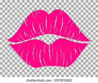 Kissing pink lips on a transparent background for poster or banner. Vector illustration 