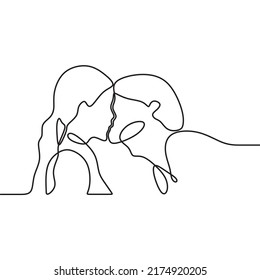  kissing romantic young couple continuously draw single line art