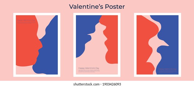 kissing shape, modern and minimalist poster, for valentine's day