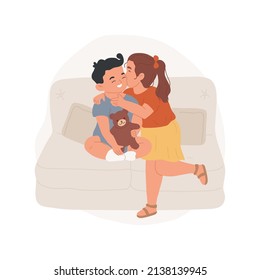 Kissing a sibling isolated cartoon vector illustration. Older kid kisses younger on cheek, loving siblings, having second child, taking care of younger brother, happy family vector cartoon.