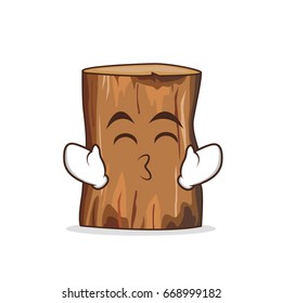 Kissing smile eyes tree trunk character cartoon vector illustration