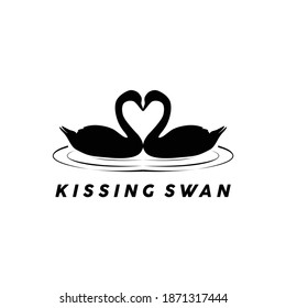 kissing swan silhouette in the ripple wave water lake logo design vector