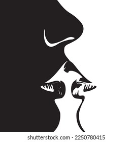 Kissing your reflection is a return kiss. Vector illustration.