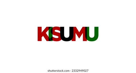 Kisumu in the Kenya emblem for print and web. Design features geometric style, vector illustration with bold typography in modern font. Graphic slogan lettering isolated on white background.