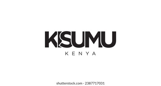 Kisumu in the Kenya emblem for print and web. Design features geometric style, vector illustration with bold typography in modern font. Graphic slogan lettering isolated on white background.