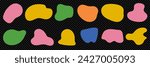 A kit  of abstract simple rounded liquid blob shapes. Vector trendy illustration on transparent bg as a png. Irregular random design rounded elements 