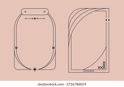 Kit of aesthetic peach linear tags and rectangular frames for modern stationery
