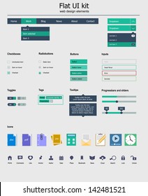 Kit Is A Of Beautiful Components Featuring The Flat Design, With Icon Set