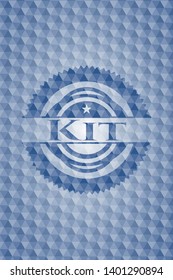Kit blue badge with geometric pattern background. Vector Illustration. Detailed.