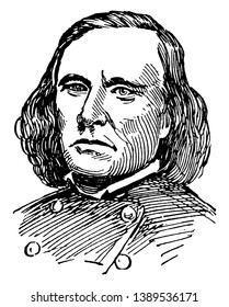 Kit Carson, 1809-1868, he was an American frontiersman, U.S. Army officer, fur trapper, wilderness guide, and Indian agent, vintage line drawing or engraving illustration