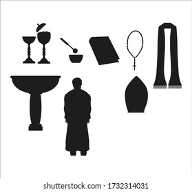 kit of Catholic church objects. Vector illustration for web and mobile design.