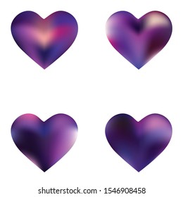 Kit of chromatic backgrounds hearts. Soft color pastel. Flat fashion style of 90th, 80th. Violet effective modern screen design for brochure, calendar, cards or invitation.
