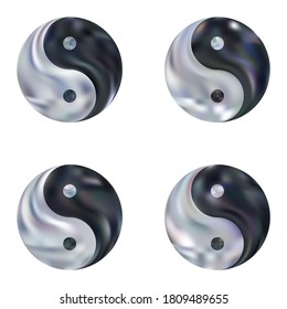 Kit of chromatic backgrounds with yin yang. Trendy soft color symbol. Isolated original liquid backdrop. Silver effective modern screen design for brochure, calendar, cards or invitation.