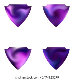 Kit of colorful backgrounds in the form of a shield. Isolated style of 80th. Trendy soft color board. Violet elegant and effective, smooth blurred modern gradient covers.