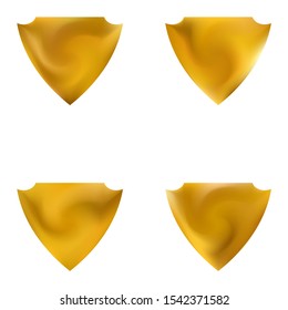 Kit of colorful backgrounds in the form of a shield. Simple style of 80th. Trendy soft color board. Yellow elegant and effective, smooth blurred modern gradient covers.