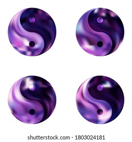 Kit of colorful backgrounds with yin yang. Chinese original liquid backdrop. Trendy soft color pastel. Violet modern and effective, smooth blurred elegant gradient covers.
