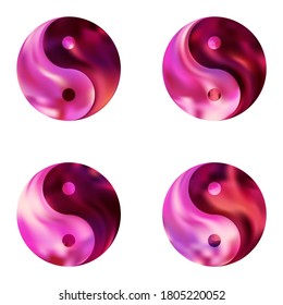 Kit of colorful backgrounds with yin yang. Trendy soft color symbol. Asian original liquid backdrop. Violet modern and effective, smooth blurred elegant gradient covers.