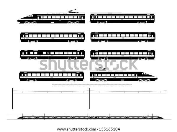 Kit contains: 1st\
and 2nd class motor unit, 1st and 2nd class coach car, one 1st/2nd\
clas coach car, one dining car, railroad track, overhead catenary\
and plan to build.