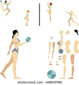 Kit for creating illustrations of female beach volleyball players.