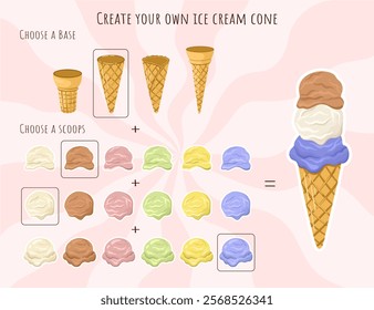 Kit for creating your Ice Cream cone. Customizable Ice Cream for the menu. Vector.