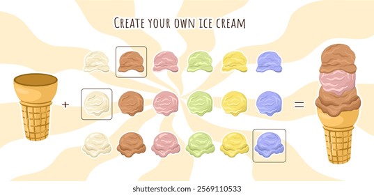 Kit for creating your Ice Cream cone. Customizable Ice Cream for the menu. Vector.