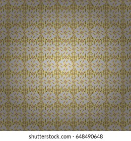 Kit for decorating festive greeting cards. Golden glitter ornaments on a gray background with glowing lights. Seamless pattern of golden elements on a gray backdrop.