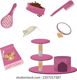 Kit for a domestic cat. Everything you need to get a cat. High quality vector illustration.