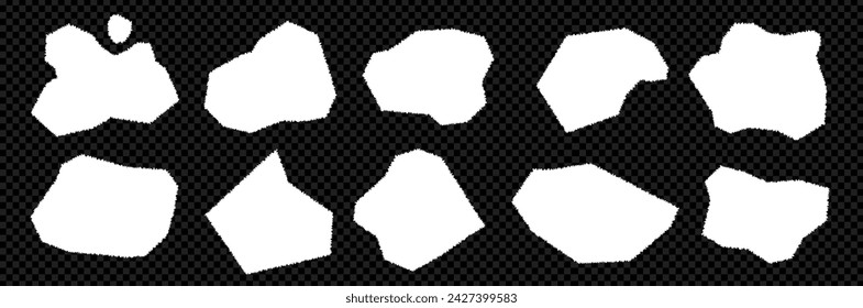 Kit of edge and torn paper. Jagged abstrac and rectangle shapes, Rough pieces on transparent background. Vector elements collection