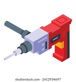 Kit electric drill icon isometric vector. Rotary bit power. Machine tool