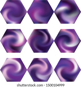 Kit of exagonal abstract backgrounds. Trendy soft color logo. Simple style of 90th, 80th. Violet smooth elegant colored, and easy editable modern gradient templates.