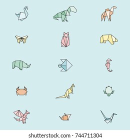 Kit of fifteen animals paper origami in pastel colors.