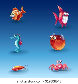 Kit of funny cartoon fishes